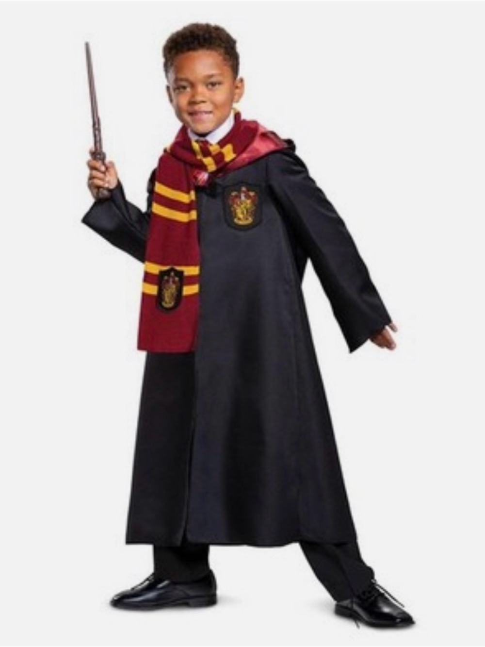 Kids Gryffindor-Inspired Black Robe Costume with Red & Gold Scarf